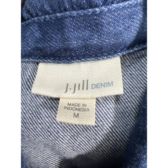 J Jill Denim Blue Jean Size Medium Fringe Trim Button 100% Cotton Shacket - Picture 5 of 12